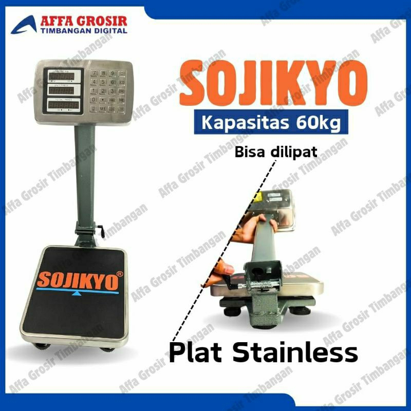 Timbangan Duduk Digital 60kg Sojikyo Timbangan Ekspedisi Meja 60 kg Bisa Lipat Plat Stainless Kecil