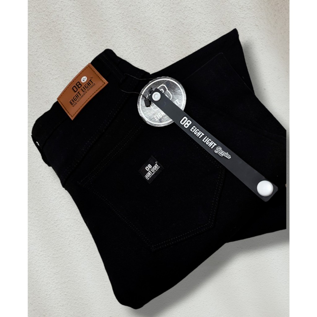 Celana Jeans Pria Panjang Slim Fit Streatch Premium Original EIGHT LIGHT DENIM Hitam Naomi TERLARIS