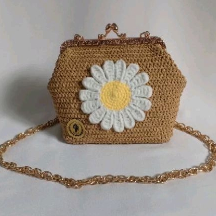 tas lucu / tas rajut bunga matahari / tas behel rajut