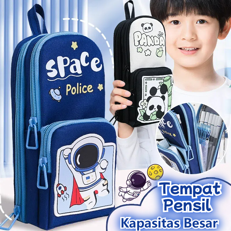

【Berkualitas Tinggi 】Tempat Pensil Anak Motif Kartun Tempat Pensil kotak 3D Besar Lucu Laki-laki/Perempuan Kanvas 6 Ruang