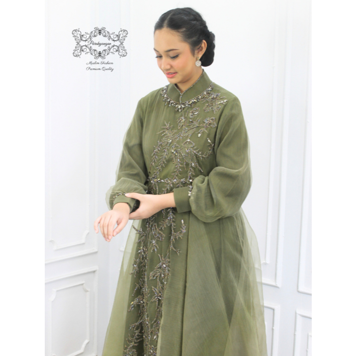 GAUN PESTA MEWAH PREMIUM ORGANDI HIJAU