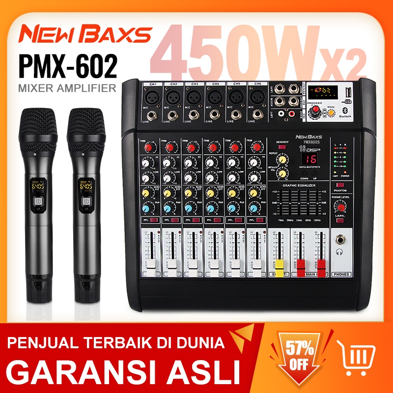 NEW BAXS PMX602 Audio mixer Power amplifier wireless microphone 3 in 450W duasaluran mixer 6 saluran