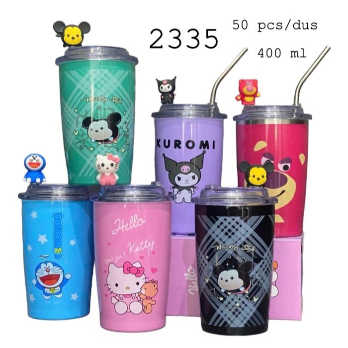 Termos Tumbler karakter Lucu  dengan sedotan 500ml