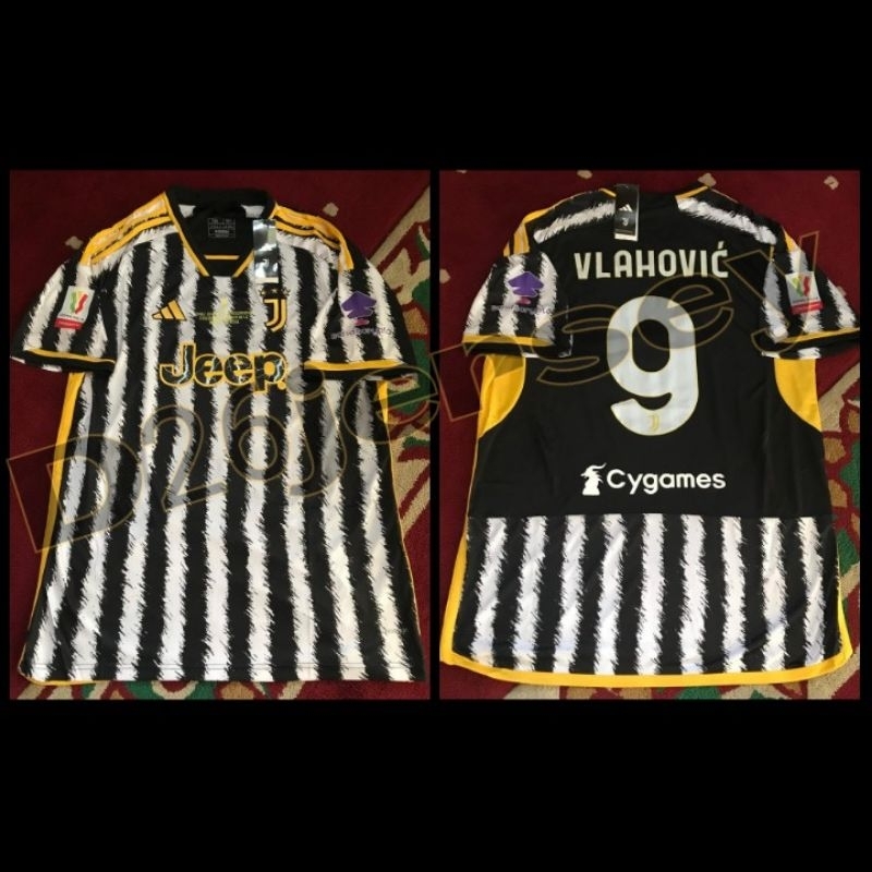 Jersey JuventusS_ Home Final Coppa Italia 2024 + Cetak Nama Nameset  VLAHOVIC 9 / Custom suka suka +