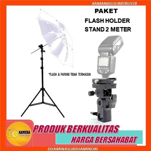 Paket Light stand 2 Meter + Flash holder Lightstand Tas Tripod Bag Lampu Lighting Studio Speedlite R