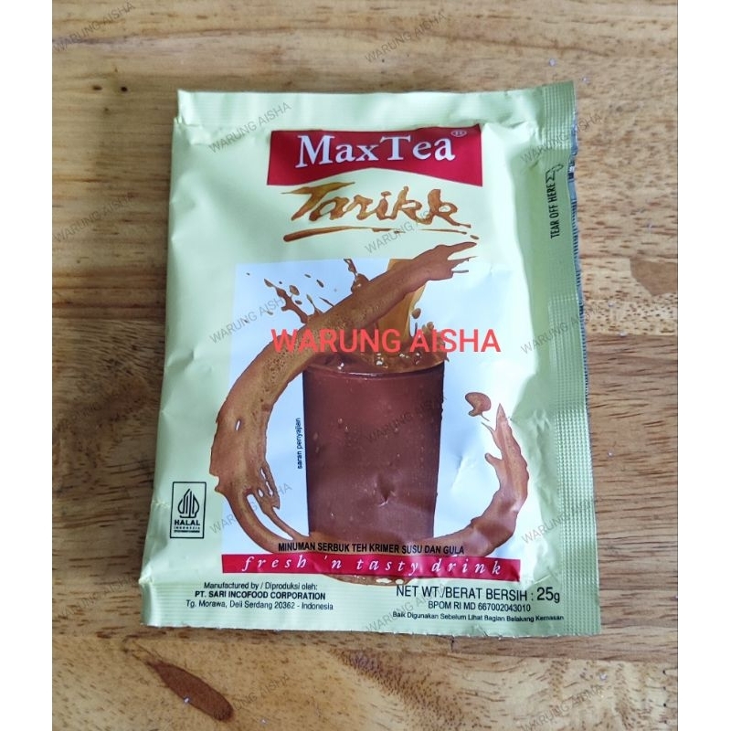 

Bubuk Serbuk Minuman MaxTea Teh Tarik 25 gr per renteng isi 10 pcs