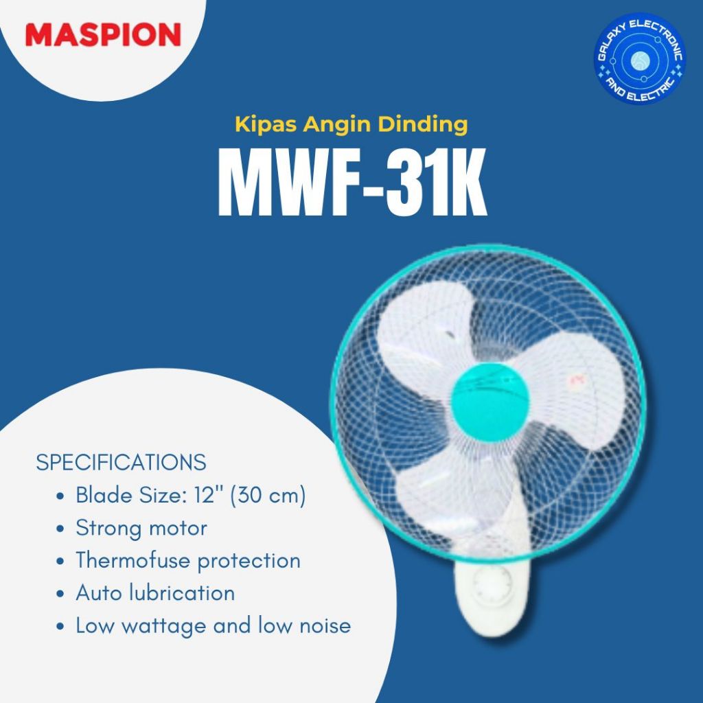 MASPION Kipas Angin Dinding | Kipas Angin Tempel | MWF 31K || Galaxy Elektronik