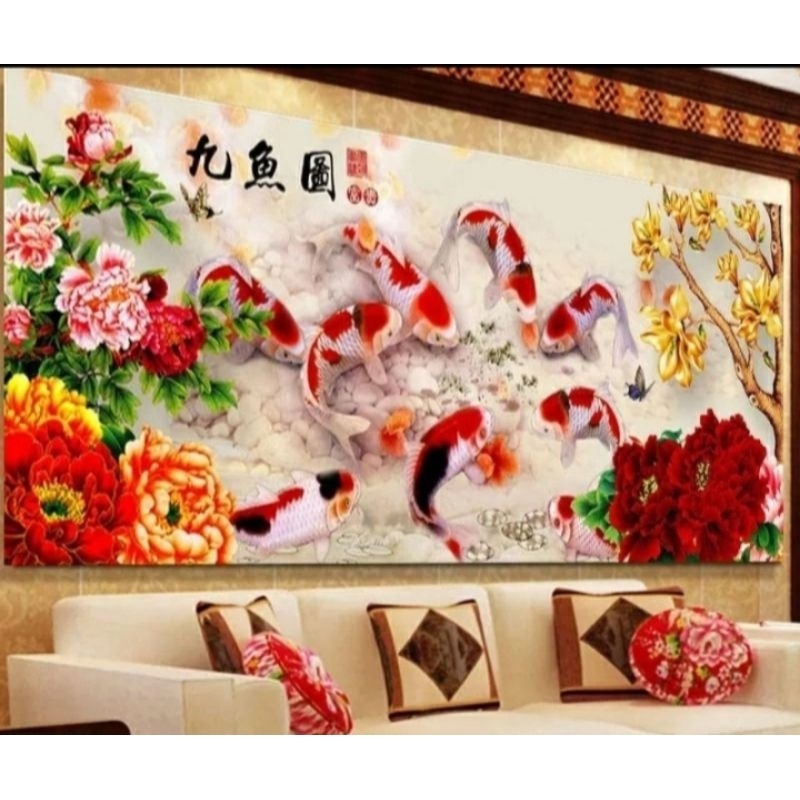 DIY PAKET KRISTIK IKAN KOI 9 FISH FULL CROSS STITCH KIT