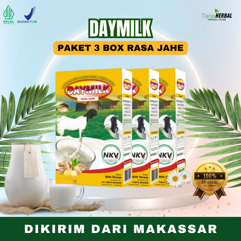 

[PAKET 3 BOX] DAYMILK RASA JAHE - Susu Kambing Etawa Tidak Bau Prengus Membantu Menjaga Daya Tahan Tubuh dan Bantu Jaga Kesehatan Sendi dan Tulang Dikirim Dari Makassar