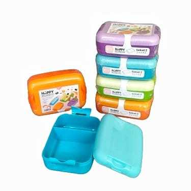 KOTAK BEKAL ANAK SEKAT 2 / HAPPY LUNCH BOX / TEMPAT MAKANAN MISTING MURAH / OMPRONG