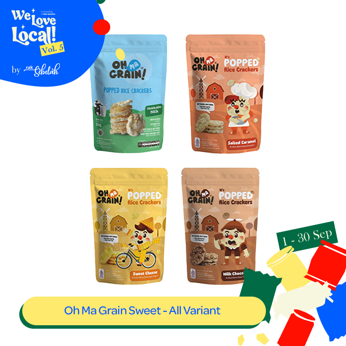 

Oh Ma Grain! Popped Rice Crackers 50gr Sweet Series - Gluten Free | Healthy | No MSG - Hokkaido Milk | Salted Caramel | Sweet Cheese | Milky Chocolate