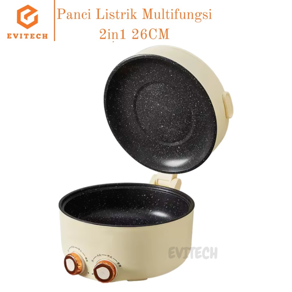 Panci Elektrik 2 IN 1 Ukuran 26 CM Multifungsi 3,5 Liter Hotpot Electric Cooking Pot Steamer