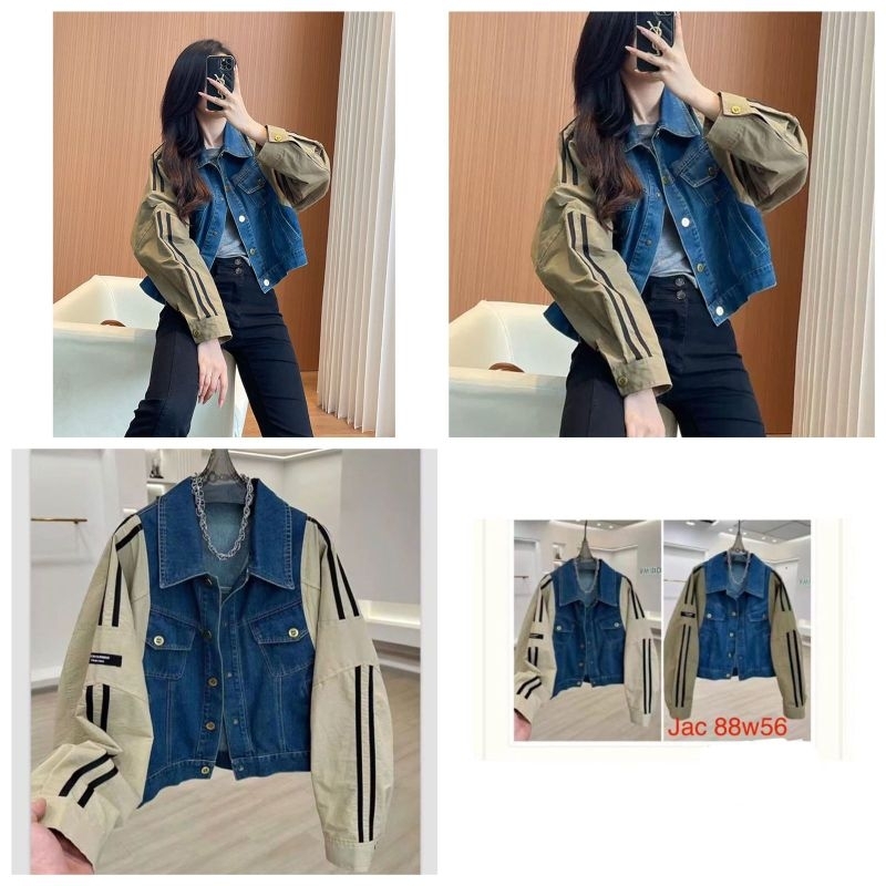 Jacket Wanita Denim Mix Lengan Parasut kekinian #240