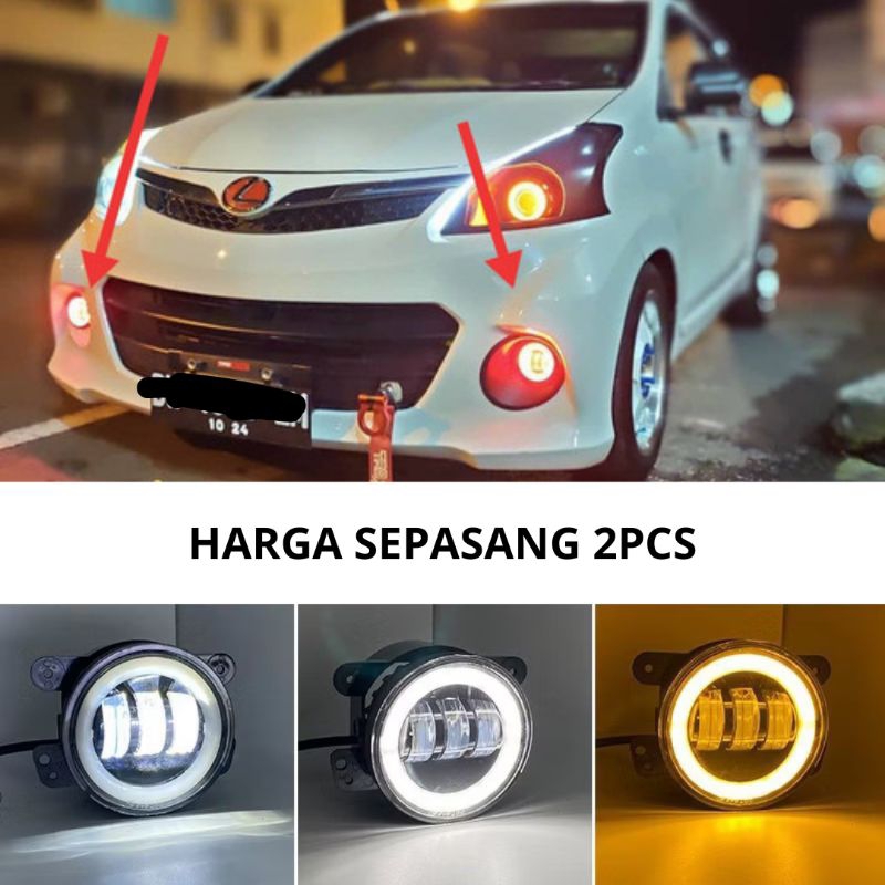 SEPASANG LAMPU FOGLAMP DAYMAKER 3 LENSA 2 WARNA 4INCH 12V-24V 30WATT UNTUK SEMUA JENIS MOBIL