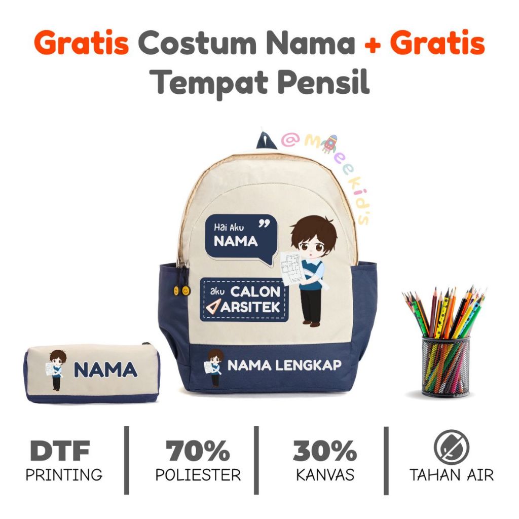 MieeKid's - Tas Custome Cita-Cita - Arsitek Laki-Laki