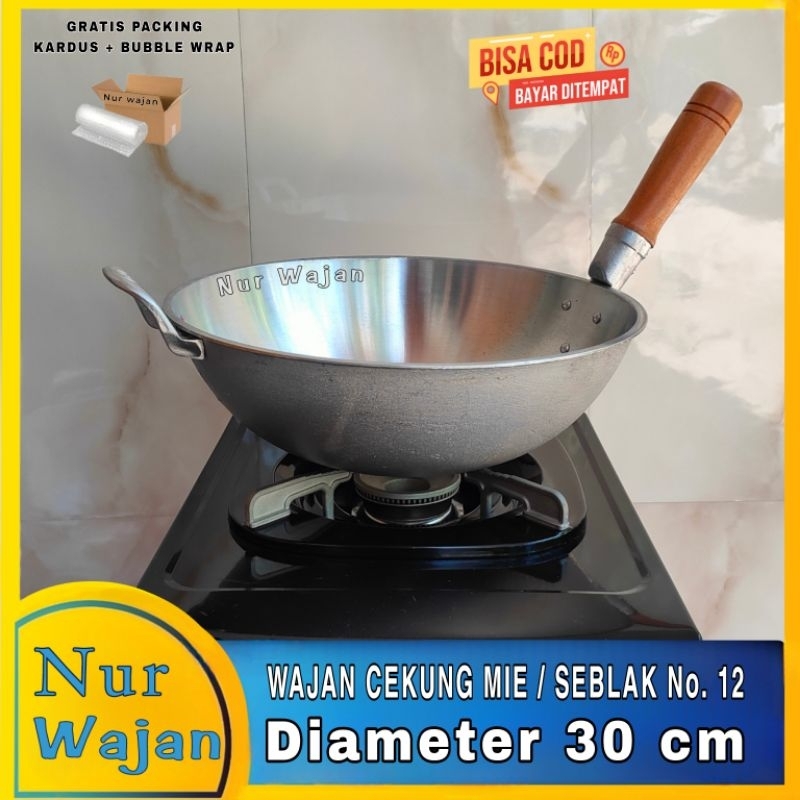 [ Live ] Wajan Bakmie / seblak / Nasi goreng Wajan cekung alumunium gagang kayu No. 12 anti lengket 