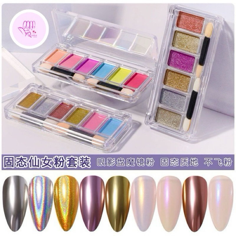 CHROME POWDER NAIL ART 6 WARNA CHROME MIROR COMPACT JAPAN NAILS / CHROME GLAZE DONUT