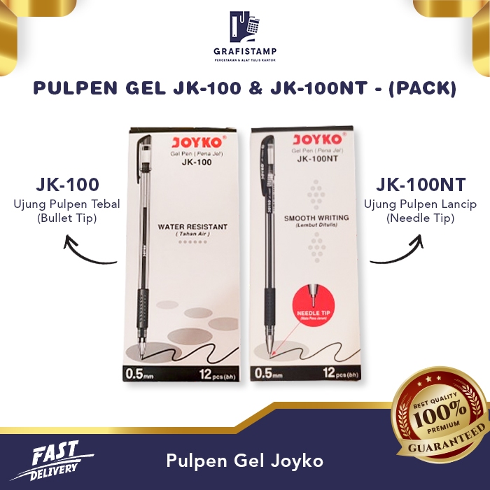 

Pulpen Gel Joyko JK-100 & JK-100NT (Gel Pen) 0,5mm - Pack