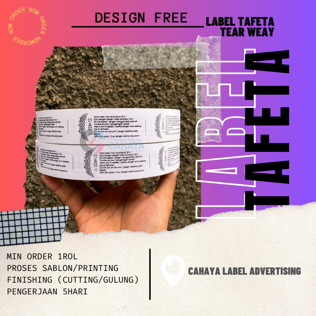 

100 PCS label tafeta nylon label hijab label washing care label pakaian label merk label custom