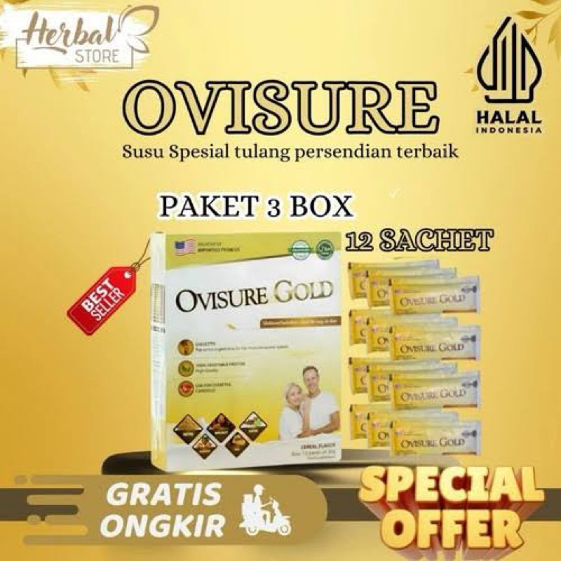 

3BOX OVISURE GOLD ASLI ORIGINAL MILK SUSU VITAMIN TULANG DAN SENDI NYERI OTOT KERAM KEBAS