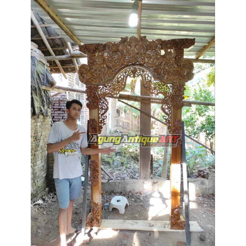 Gebyok Tanpa Pintu Still Bali dengan Kusen Ukir dan Kongliong Kayu Jati - Lebar Lunas 150CM, Tinggi 