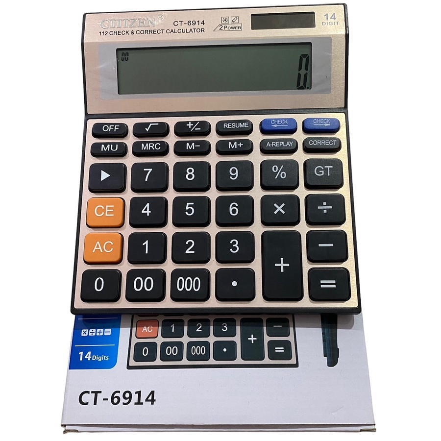 

Kalkulator jumbo CT-6914 14 DIGIT Dual Power Tenaga Surya BONUS BATERAI LAYAR DISPLAY BESAR CALCULATOR BESAR BISA CHECK DAN CORRECT MURAH WARNA MENARIK