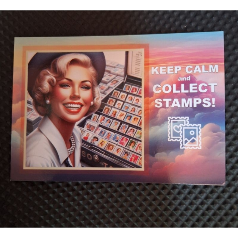 

kartu pos keep calm and collect stamps postcard