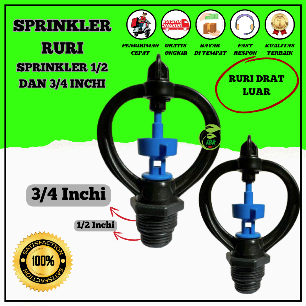 Sprinkler Ruri Sprinkler Pertanian Sprinkler Taman Sprinkler kebun Ukuran Drat 1/2 Inchi INBEKEN