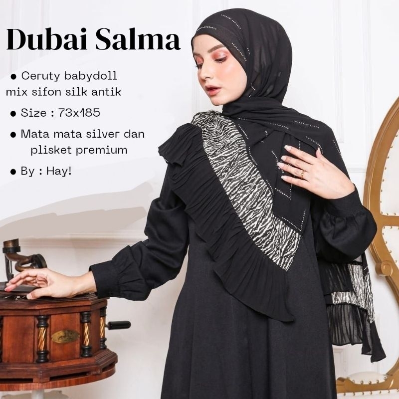 Pashmina hijab Dubai NEW Salma Special warna hitam plisket COD
