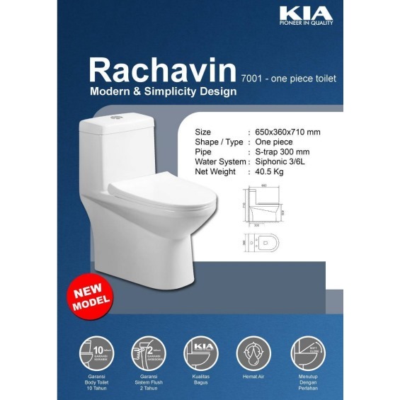 Closet / Kloset / Toilet Duduk KIA Rachavin 7001 One Piece White