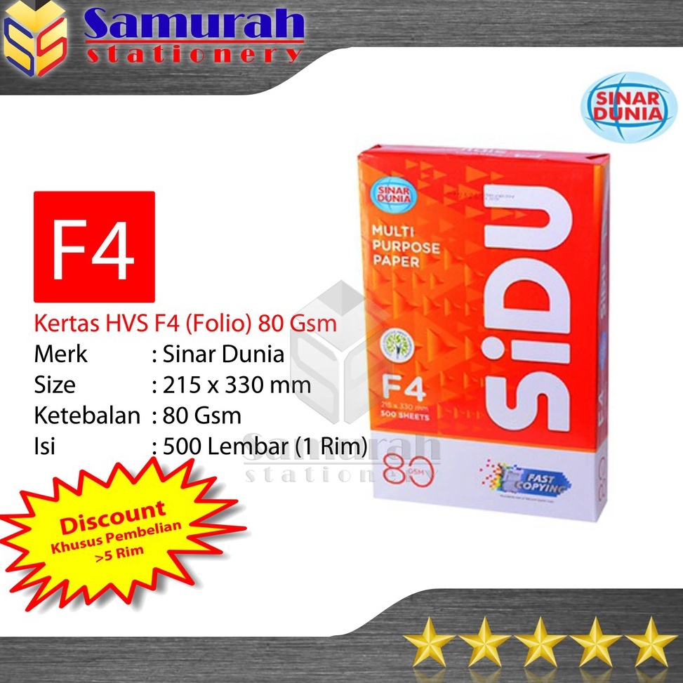 

KABMG341 Kertas HVS Sinar Dunia Folio F4 8 Gsm HVS Sidu F4 8 Gram Kertas HVS Putih Print Sidu F4 8gsm