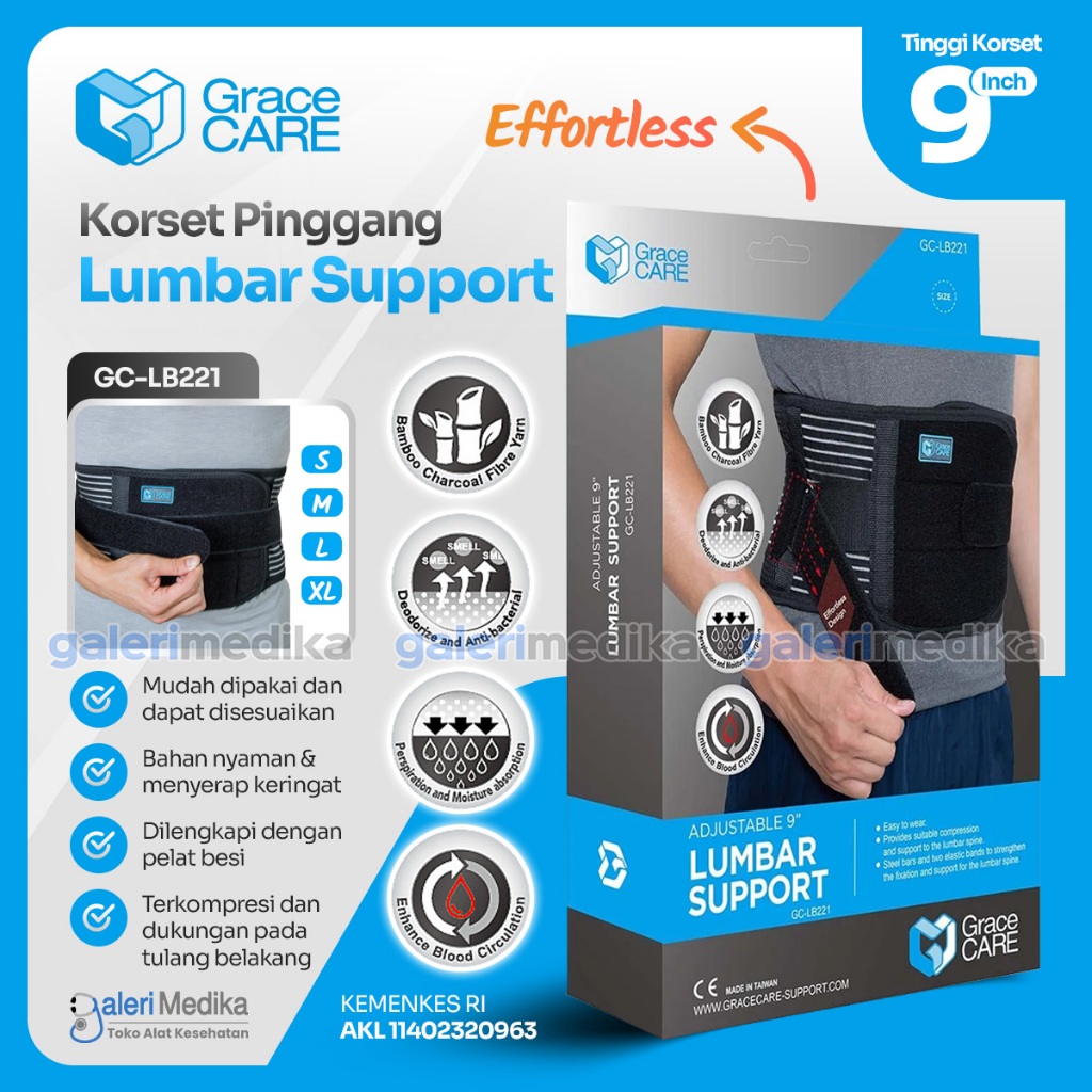 Korset Pinggang 9" Grace CARE GC-LB221 Effortless Lumbar Supportn - Kroset Lumbar
