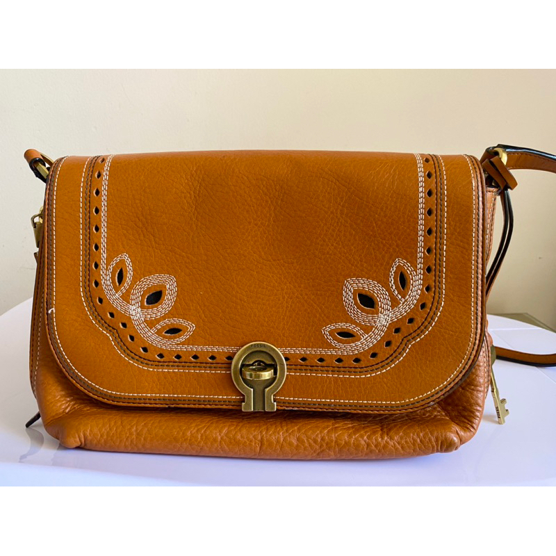 Preloved Fossil Maya Small Flap Crossbody Caramel