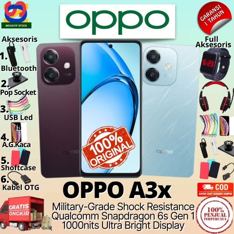 HP BARU OPPO A3x 4/128GB - 4/64GB RAM upto 8GB - Snapdragon 6s Gen1 ORIGINAL 100% GARANSI RESMI