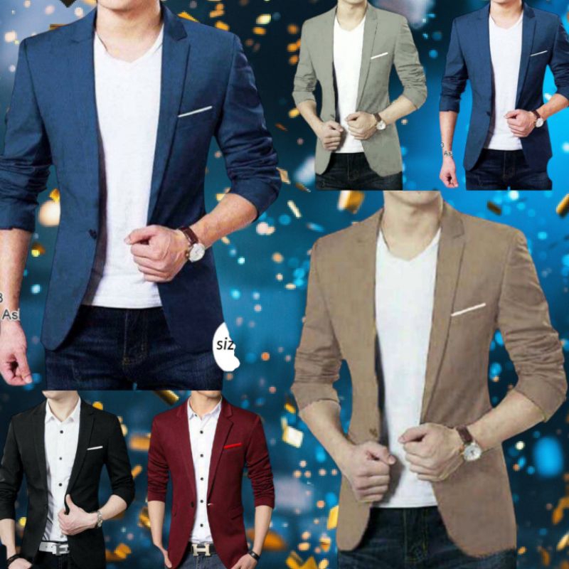 BAJU JAS BLAZER FASHION BISA COD UKURAN SIZE L XL XXL BAHAN KATUN STRETCH WARNA HITAM MAROON NAVY DO