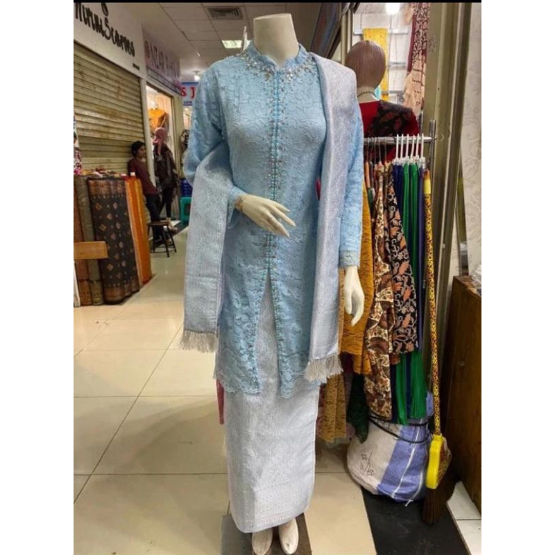 TERLARIS viral/ Setelan Kebaya Ibu Hajat FREE HIJAB/Kebaya Long Tunik Plus selendang Songket