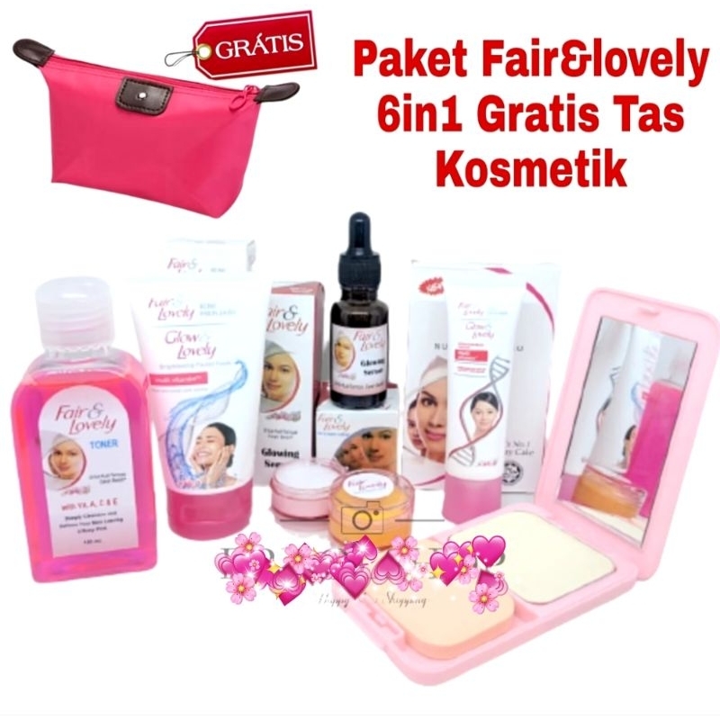 Fair and Lovely (gratis tas kosmetik ) 1 paket lengkap glowing asli 6 in 1 Fair and Lovely - cream