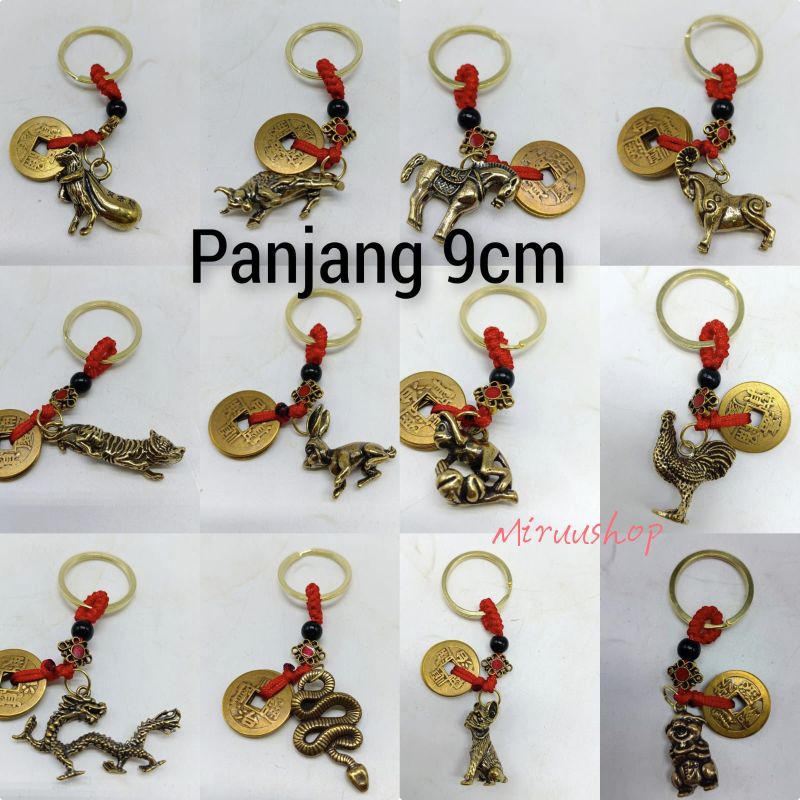 TEMBAGA TEBAL BERAT Gantungan Premium kunci 12 shio koin bentuk shio tikus kerbau macan kelinci naga