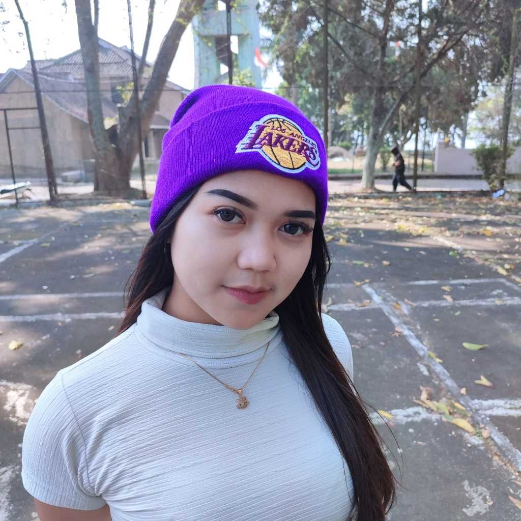 beani hat kupluk rajut newera nba lakers ungu