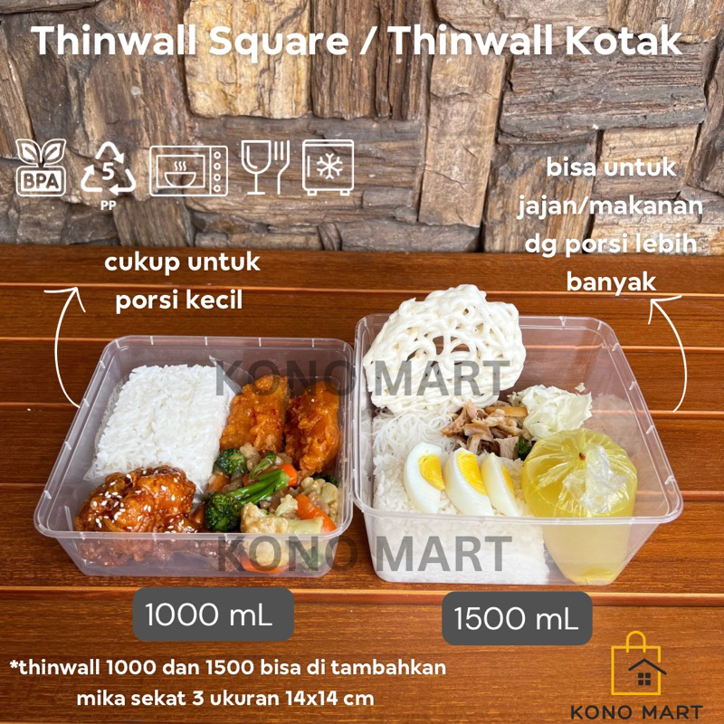 [ISI 25 PCS] Thinwall Merk Victory Square 1000ml 1500ml / Kotak Makan Plastik Persegi / Kotak Makan 