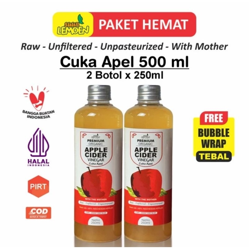 

Cuka Apel Premium Organik 250ML+250ML Apple Cider Vinegar Premium With The Mother