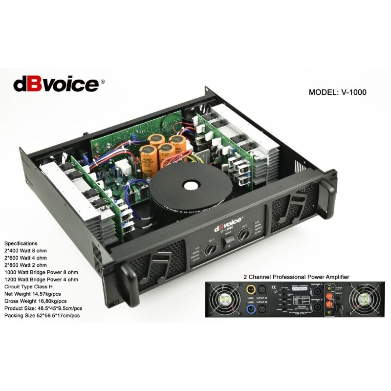 Power dB Voice V-1000 Original Product Amplifier 2 Channel 400Watt Class H