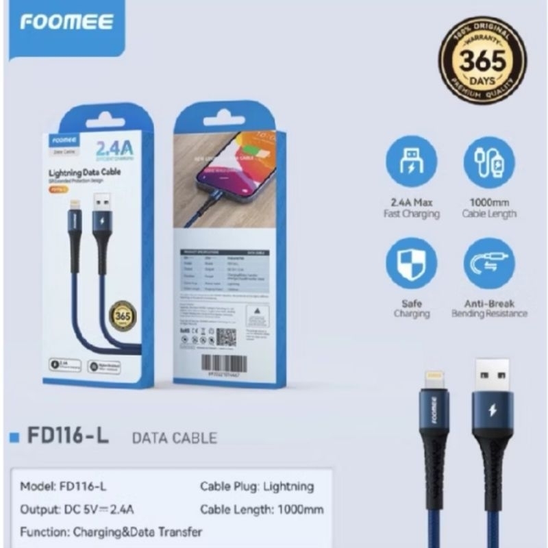 Foomee FD116-L Cable Lightning Fast Charging 2,4a Nylon FD116L
