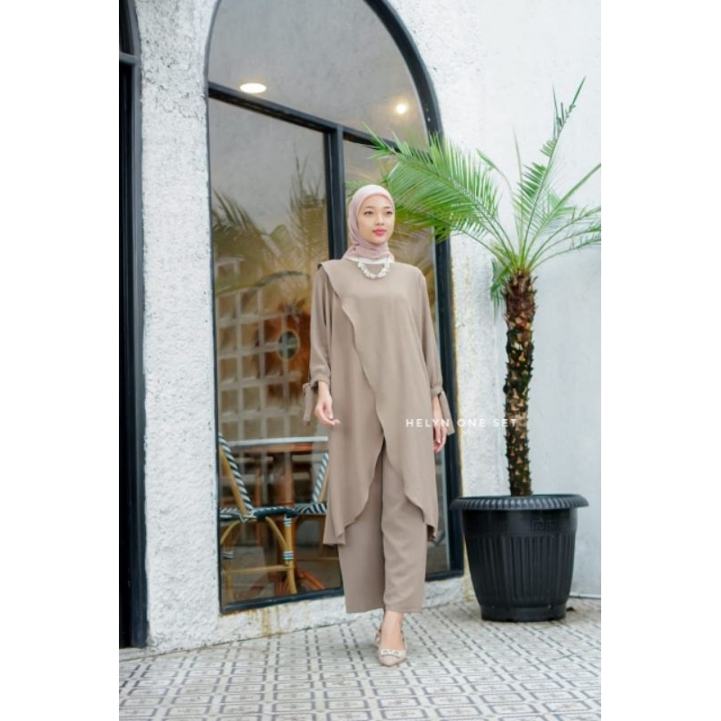 One Set Tunik Bahan Crincle Premium setelan Wanita  Panjang  helin