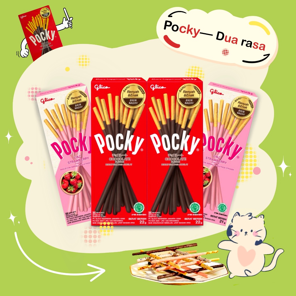 

Glico Pocky :1pcs Chocolate（22g）&Strawberry（22g）&cookies cream Stick Biscuit