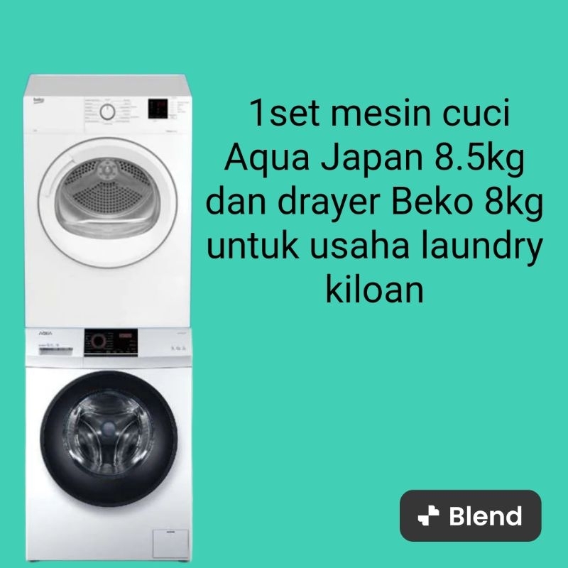 Mesin cuci front loading Aqua japan kapasitas 8.5kg dan Mesin pengering Beko kapasitas 8kg