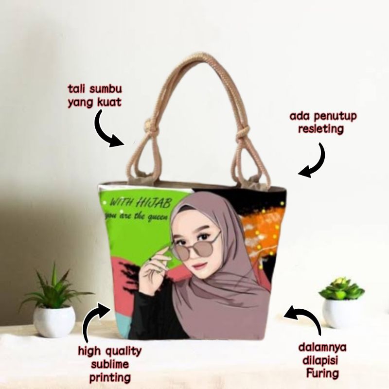 TOTE BAG SUMBU MOTIF HIJABER/TAS HIJAB CANVAS SUBLIME