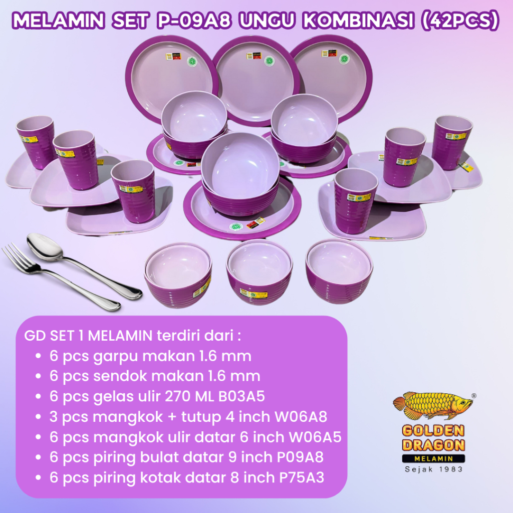 Golden Dragon Melamine Set P-09A8 set melanin best seller set melamin ungu kombinasi