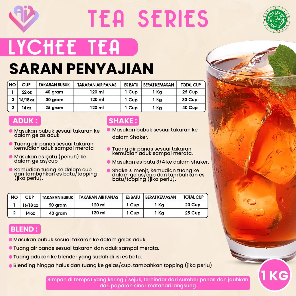 

RB Lychee Tea Powder Drink / Bubuk Minuman Premium Instan Rasa Leci 1Kg