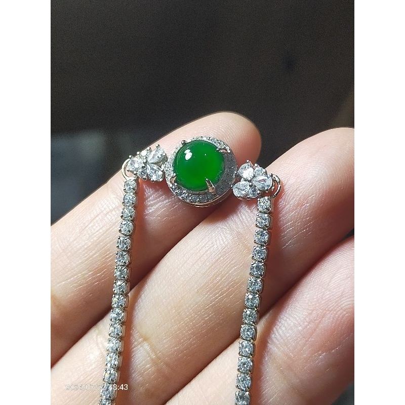 Gelang Rantai Perak Giok Burma hijau Imperial / Imperial Jadeite Jade Certified